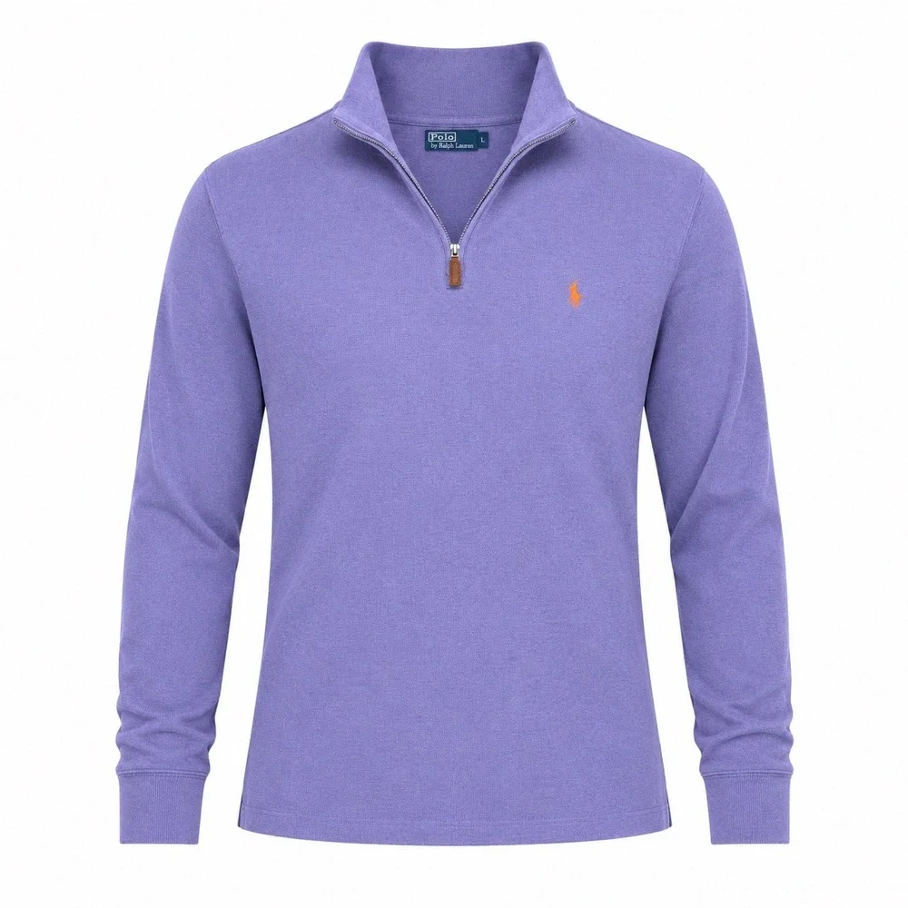 Polo Ralph Lauren Mens XXL Purple Qt Zip Cotton Pullover Sweater preppy logo